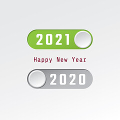 2021 On and 2020 Off Toggle Switch Buton Style Numerals Logo and Happy New Year Lettering Traditional Greetings Creative Concept - Multicolor on Light Background - Mixed Graphic Design