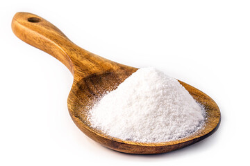 with baking soda on isolated white background, chemical compound used in industry and cooking
