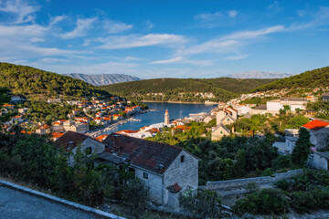 Medieval town of Pucisca on Brac Island in Croatia offers a beautiful vista. August 2020