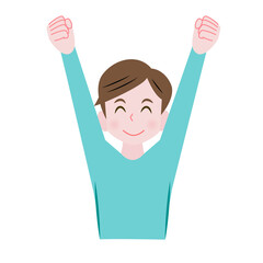 バンザイをする男性