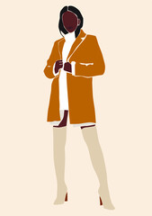 Vector black girl fashion portrait. Abstract afro woman lady boss illustration. 