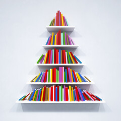 Christmas tree from books on the shelf, 3d rendering - 390724968