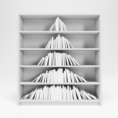 Christmas tree from books on the shelf, 3d rendering