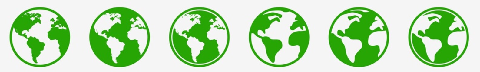Planet Earth Icon Set Green | World Globe Vector Illustration Logo | Earth Globe Icons Isolated Collection