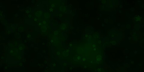 Dark Green vector background with circles, stars.