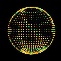 Abstract halftone textured sphere. Disco ball lines flare. Electric jet impulse discharges. Waves of thickened flows