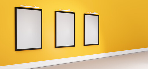 Background wall frame. Rectangular vertical frames hanging on a wall. Mockup 3D render.