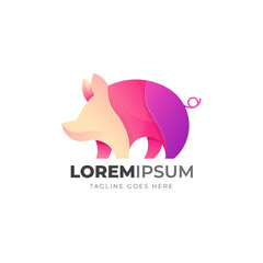 Gradient colorful pig logo. Vector illustration