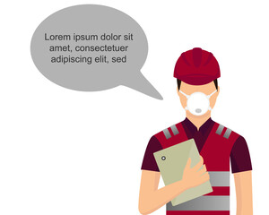 Industrial worker in a protective mask. construction and engineering concept. Vector design isolated on white background.