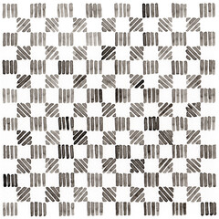 The checkered pattern in gray and black has horizontal and vertical stripes ,watercolor technique hand drawn