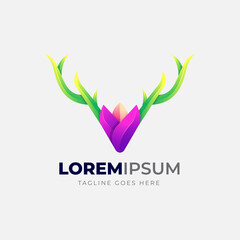 Fototapeta premium Gradient colorful deer head logo. Vector illustration