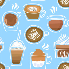 Coffee seamless pattern. Hand drawn cofee seamless background