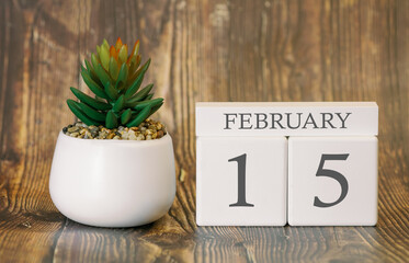 Flower pot and calendar for the snow season from 15 February. Winter time.