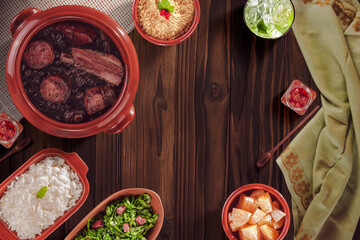 Brazilian meal feijoada food - Top view