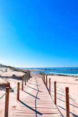 Hölzerner Gehweg an der Atlantikküste bei Vila Nova de Gaia - Portugal