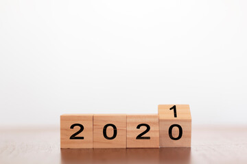 2020 to 2021 on wooden cubes with copy space