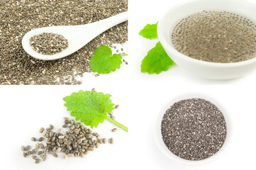 Set of chia seeds isolated over a white background