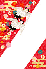 年賀状-和柄丹頂鶴-赤背景