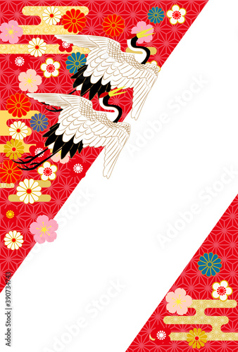 年賀状 和柄丹頂鶴 赤背景 Wall Mural Wallpaper Murals Rrice 年賀状 和柄丹頂鶴 赤背景 Wall Mural Wallpaper Murals Rrice