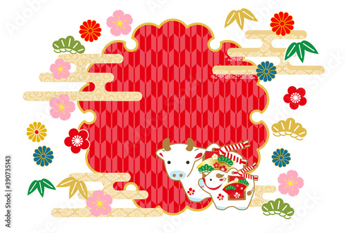21年丑年年賀状 和柄背景 Wall Mural Wallpaper Murals Rrice 21年丑年年賀状 和柄背景 Wall Mural Wallpaper Murals Rrice