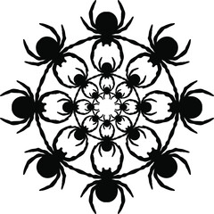 Black spiders background in the shape of a circle. Izolated vector illustration. Use for printing, posters, T-shirts, textile drawing, print pattern. Follow other spiders patterns in my collection.