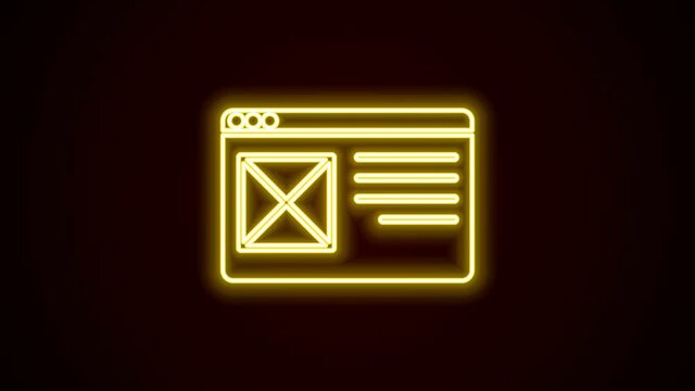 Glowing neon line Browser window icon isolated on black background. 4K Video motion graphic animation