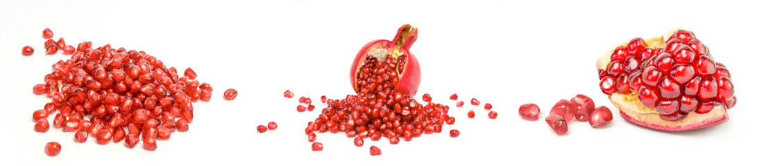 Collage of pomegranates on a white background clipping path