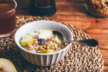Granola with Pear In Vintage Bowl