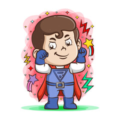 The super red boy using the blue gloves with the electric power
