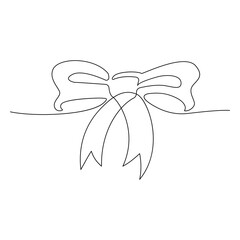 Continuous line drawing. Decorative bow. Black isolated on white background. Hand drawn vector illustration. 