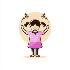 Illustration of little girl release the firefly