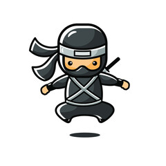 Illustration of little cartoon ninja jump high