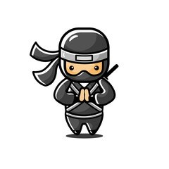 Illustration of little ninja stand and meditate © fzr design