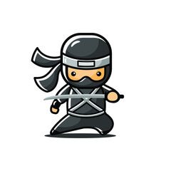 Illustration of little ninja use sword to attack and defend
