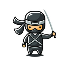 Illustration of little ninja stand and use sword on left hand