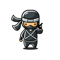 Illustration of little ninja ready use sword to attack