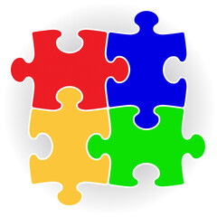 Fototapeta premium Four colorful puzzle pieces Abstract conceptual symbol or logo