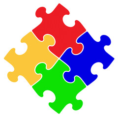 Obraz premium Four colorful puzzle pieces Abstract conceptual symbol or logo