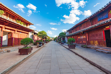 Fototapeta na wymiar North Street in the evening of Weishan Ancient Town, Dali, Yunnan, China