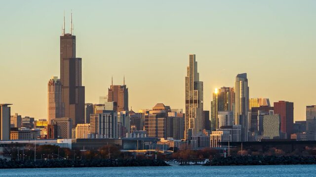 Chicago Skyline - Day to Night Time Lapse - 4K+