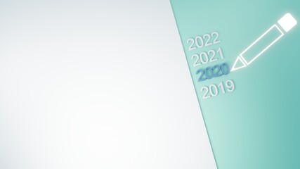 Abstract pencil neon frame with 2021 number and white paper. 2021 planning concept. 3d rendering. 3d illustration