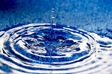 close up of water droplet on blue surface