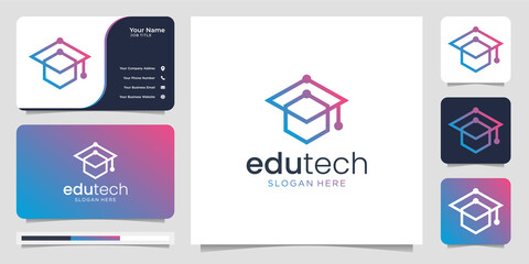 Fototapeta premium education logo with dot technology. icon for collage,education,business,company,branding. design template and business card . Premium vector