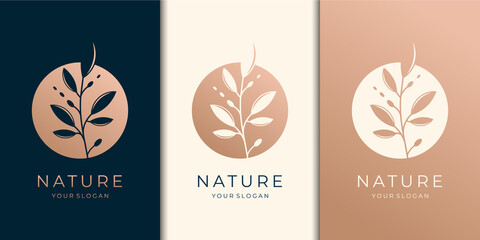 feminine and nature, logo suitable for olive oil, spa ,salon, skin hair, beauty, boutique and cosmetic, company.Premium Vector