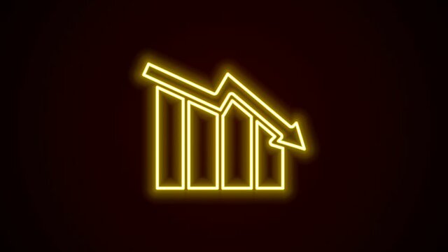 Glowing neon line Financial growth decrease icon isolated on black background. Increasing revenue. 4K Video motion graphic animation