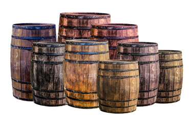 assorted oak barrel gray and brown with a different set volume for aging tequila or scotch