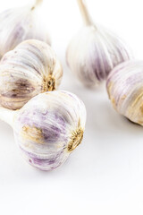 garlic white vegetable background closeup on an isolated basis