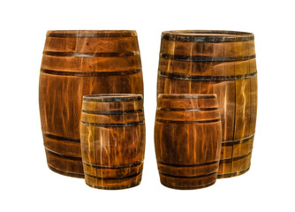 Fototapeta premium two large and small oak barrels for aging and storing wine