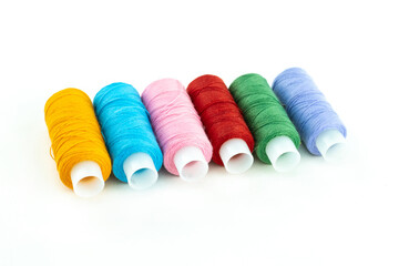 Set skein of thread multi-colored red, blue and orange material for embroidery