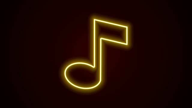 Glowing neon line Music note, tone icon isolated on black background. 4K Video motion graphic animation